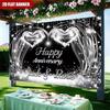 2D Black Silver Glitter Anniversary Backdrop Cloth for Couple Party Photo Booth Background
