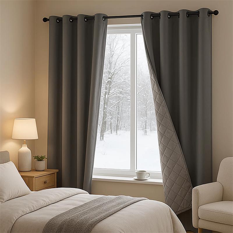 Winter Warm Quilted Folder Cotton 100% Blackout Curtains Thermal Insulated Warm Curtains for Living Room, Bedroom Window Decor Add Cotton Curtains