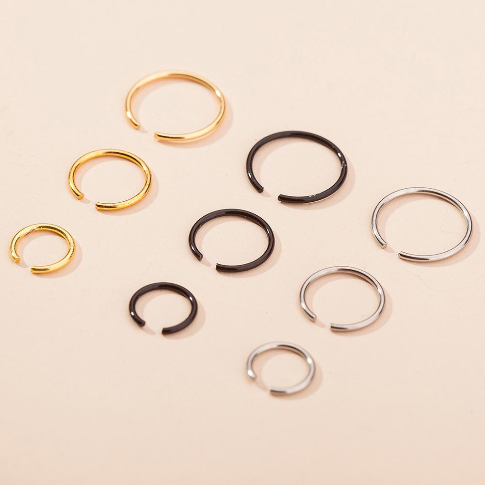 9-piece Set of 316L Round Stainless Steel Three-color Steel Ring Nose Stud, Nose Ring Puncture Jewelry