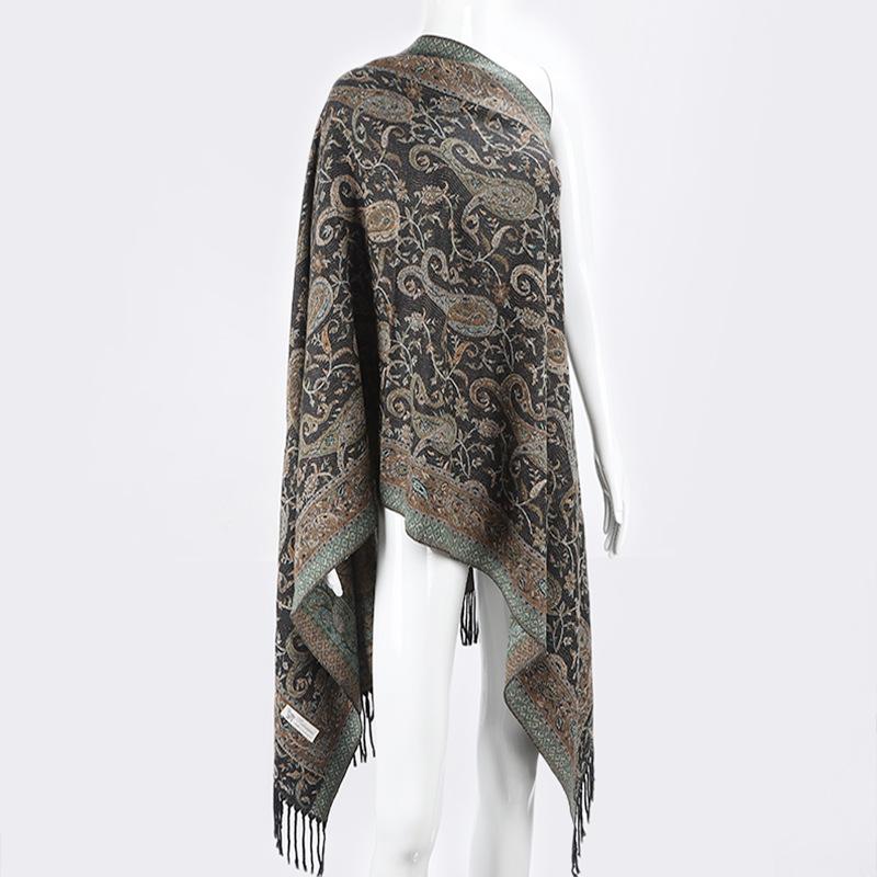 New Vintage Ethnic Style Women's Shawl for Travel In Dali, Yunnan Core-spun Yarn Jacquard Thickened Tassel Scarf