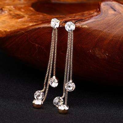 Jewelry Shiny Rhinestone Long Chain Dangle Stud Linear Earrings Gift