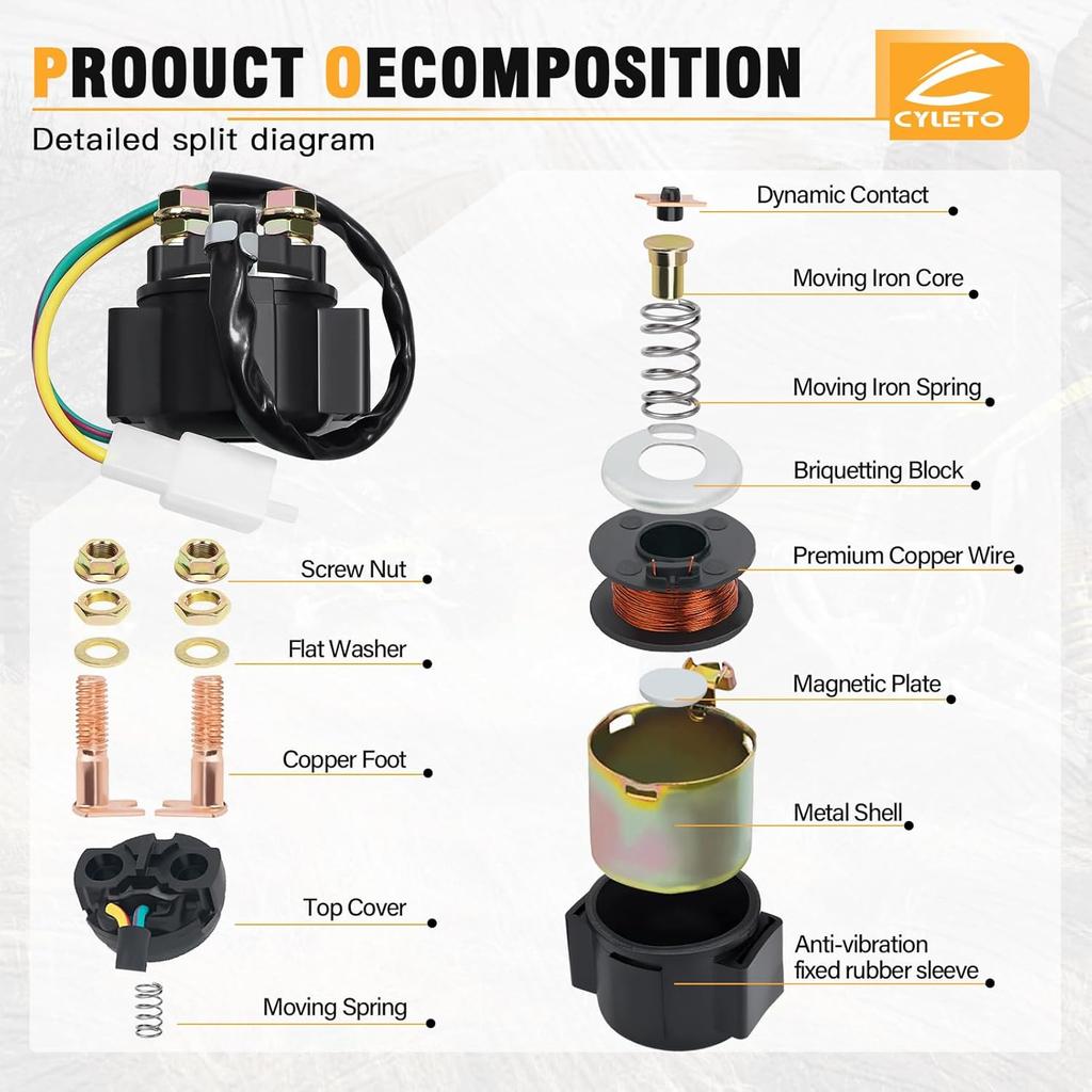 Cyleto GY6 Starter Solenoid Relay For 4-Stroke 110Cc 150Cc 50Cc 125Cc 200Cc 250Cc 70Cc 90Cc ATV 4 Wheel Scooter Go Kart Quad Moped Dirt Pit Bike
