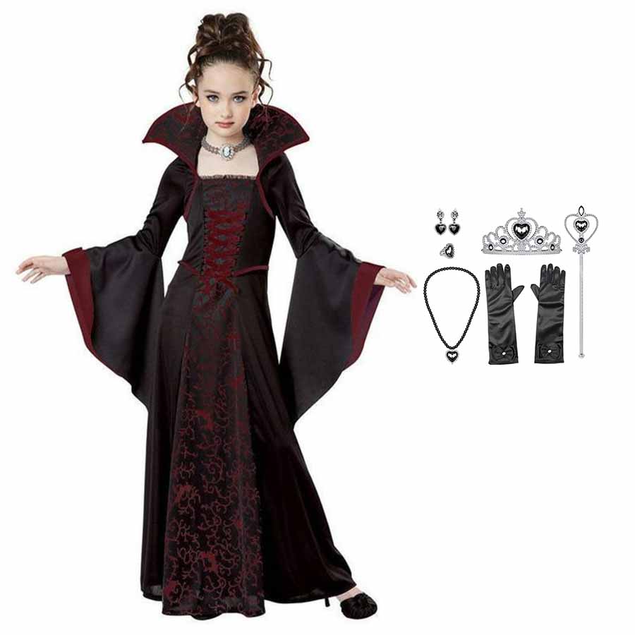 Halloweenkostuum voor kinderen Halloween Fantasy Vampierkostuum Meisjes Lange Tutu Jurk Kinderen Carnavalsoutfit Gotische Verenkleding 120cm black