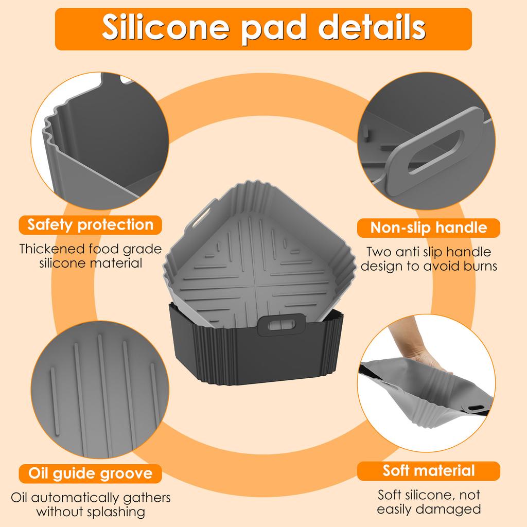 Silikon Airfryer Gryta Bricka Fyrkantig Airfryer Bakform Återanvändbar Airfryer Liner för Kök Bakning Kök Matlagningsaccessoarer
