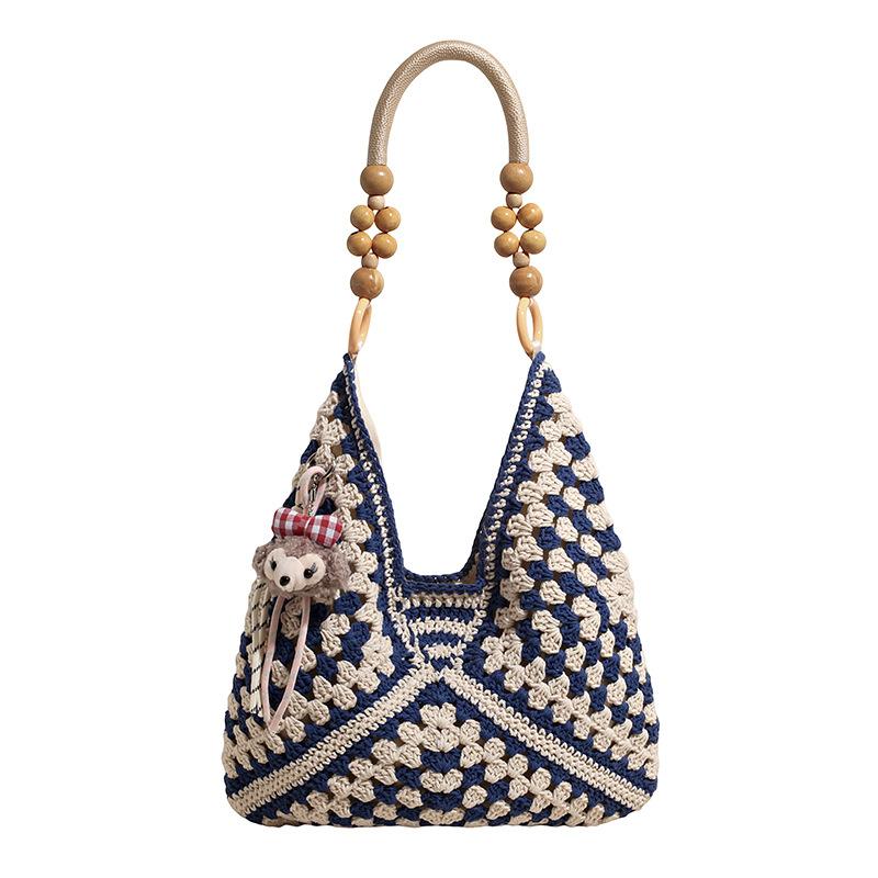 Knitted Bag with Openwork Crochet Pattern Sporty Single shoulder Tote Bag
