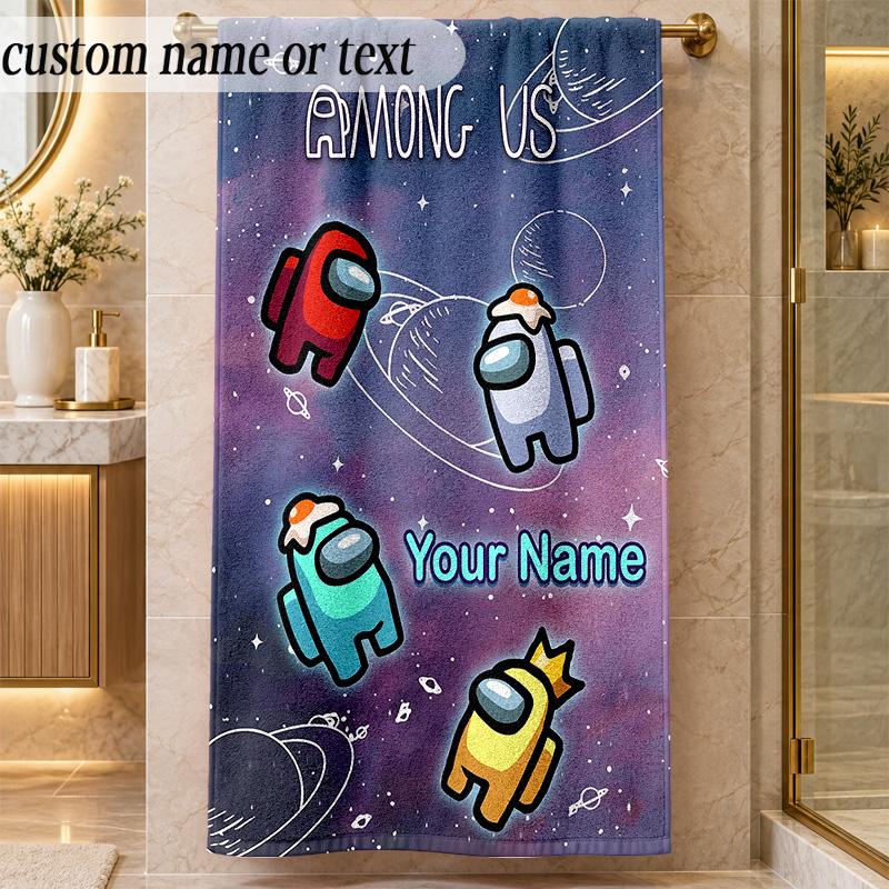 Beach TowelAmong Us Custom Name Text Personalized Soft Towel for Beach Pool Indoor Home Decor Gift