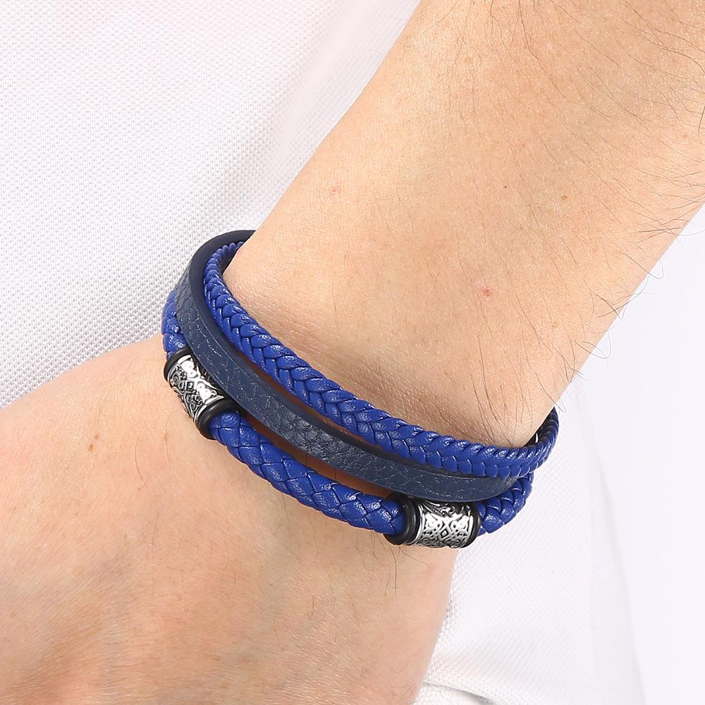 Men's Handmade Leather Bracelet with Cowhide Rope & Alloy Magnetic Buckle