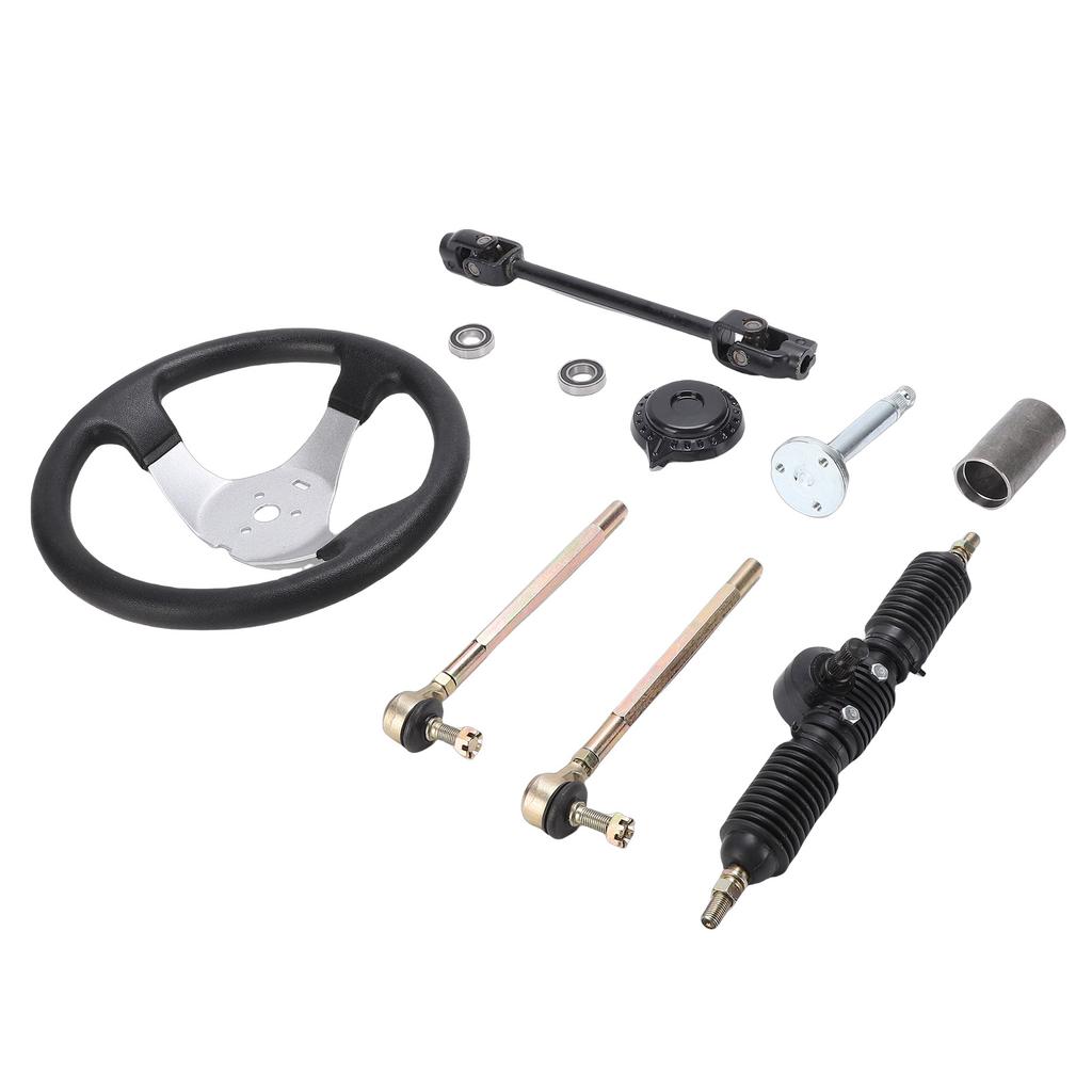 300mm Go Kart Steering Wheel 3 Spoke with 320mm Adjustable Shaft Rack and Pinion Small Gear Pull Rod Rack for 110ml