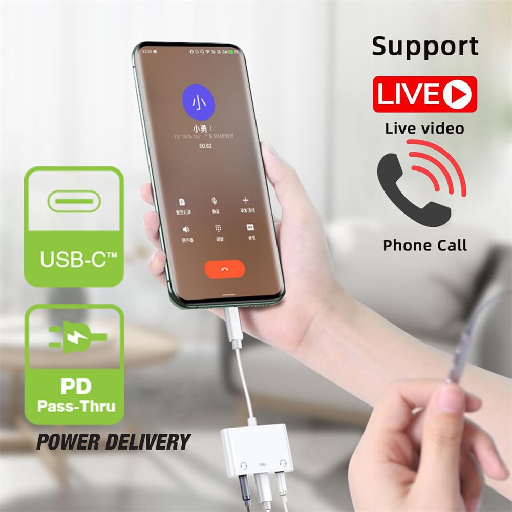 Scheda Audio Esterna NFHK Tipo C USB-C a Doppio Jack Audio AUX da 3,5 mm e MIC con Adattatore di Ricarica PD, Compatibile con Laptop, Tablet e Telefoni Cellulari,