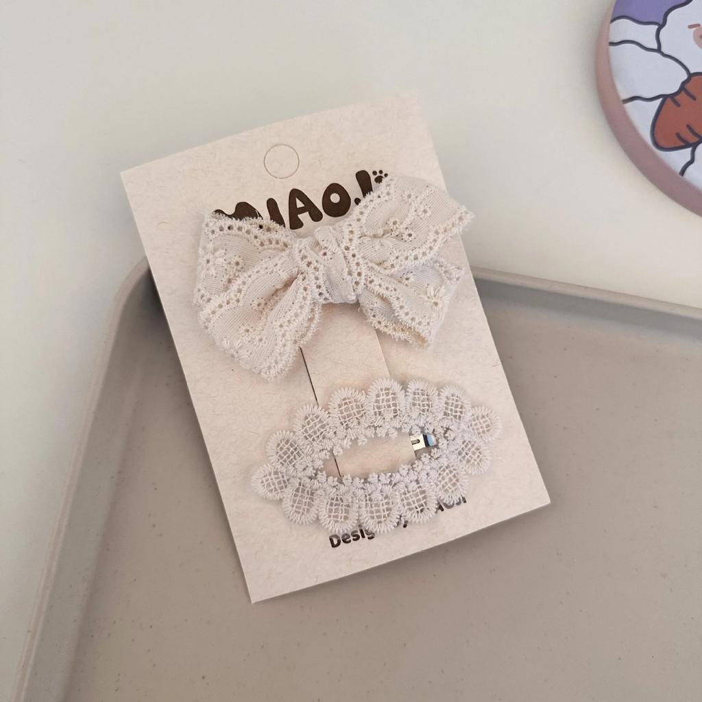 Lace Bow Press Clip Beige Coffee Color Bowknot Floral Hairpin Sweet Princess Baby Headwear Hair Clip