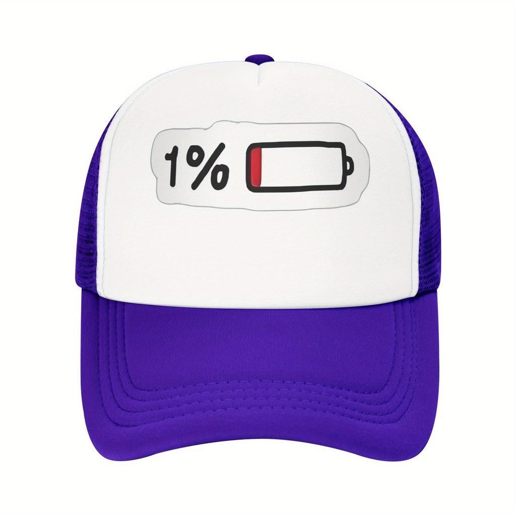 Low Battery 1 Percent Graphic Trucker Hat Breathable Mesh Adjustable Snapback Casual Cap