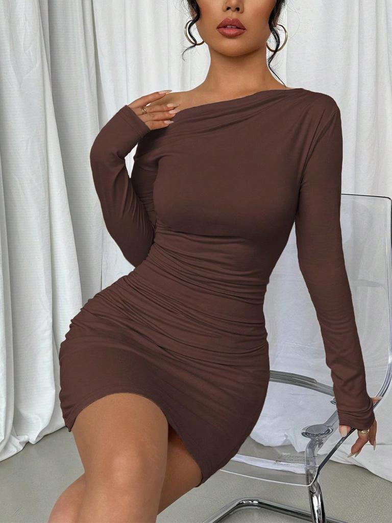 European Autumn & Winter One-Shoulder Bodycon Dress for Women