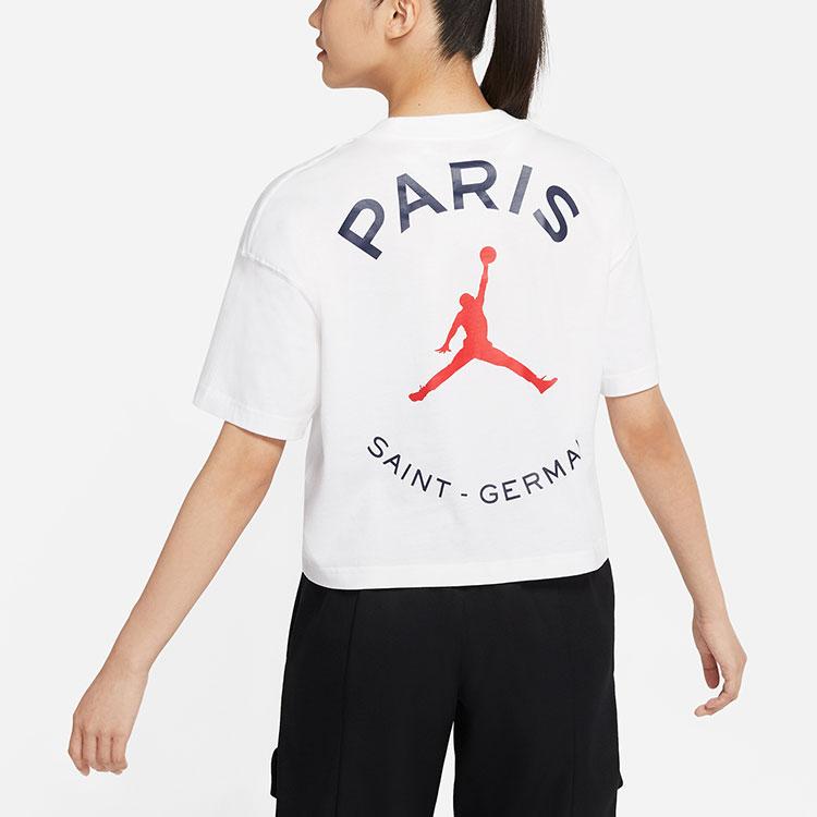 Jordan Jumpman Paris Saint-Germain Printed Loose Football T-Shirt Women Tops White DC0458-100