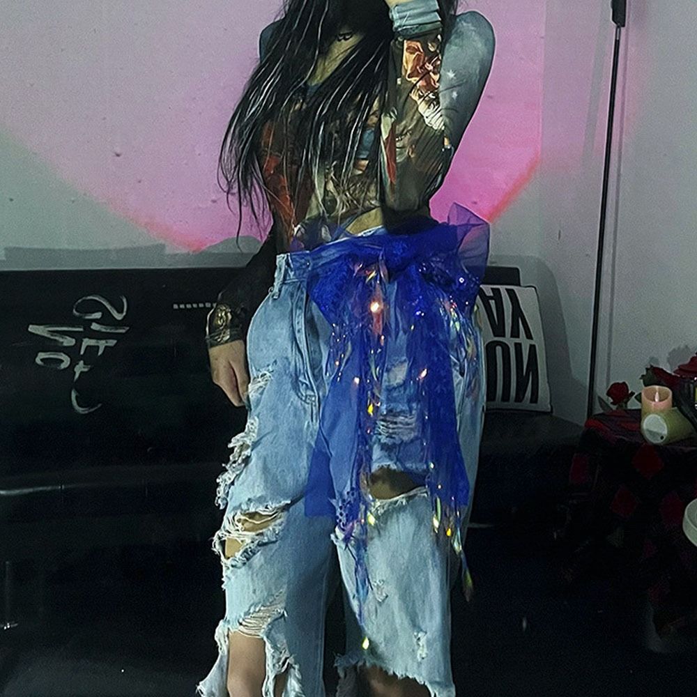 Adjustable Hip-hop Scarf Tassels Sequin Waistband Jeans Pants Decor Y2K Belt  Dance Performance