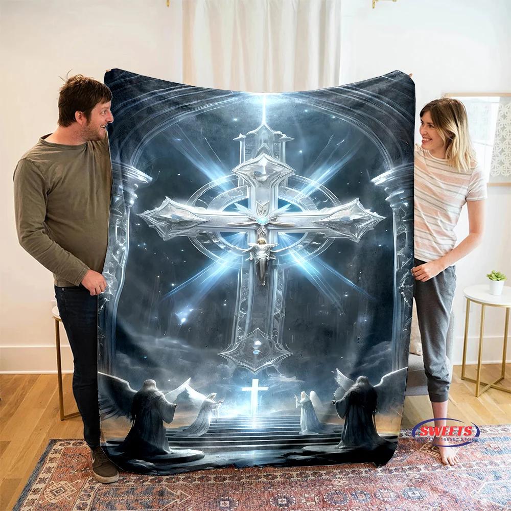 NO.3 Comfortable and Soft Cross Jesus Blanket, Add Beauty To The Home, All Seasons, Home Office Can Be Used, Nap Camping Blanket