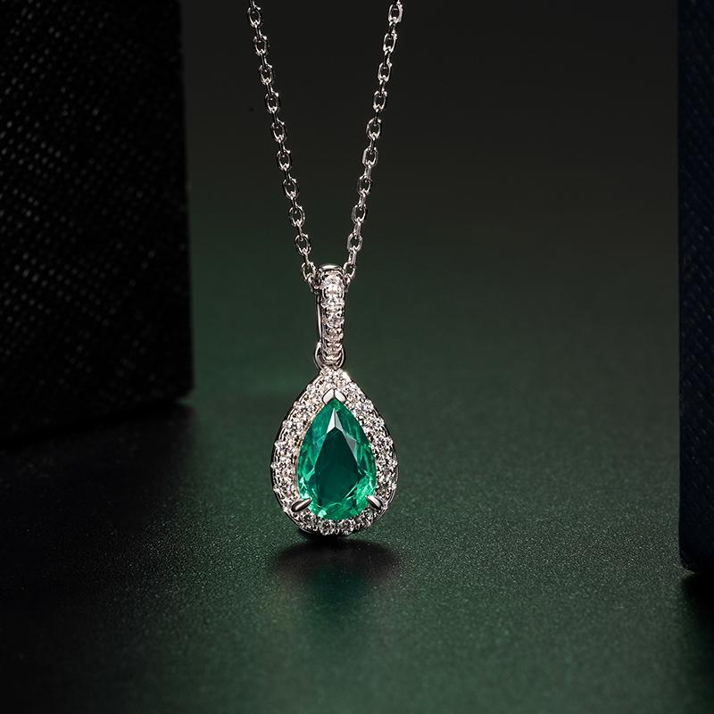  Jewelry Design Manufacturer 925 Sterling Silver Rhodium Plated Emerald Gemstone Green CZ Pendant Necklace for Women