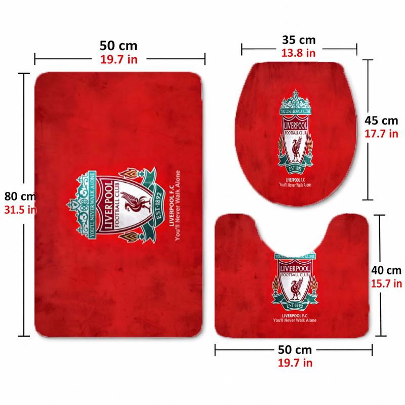 Liverpool (95)Flannel Toilet 3 Piece Set Soft Bathroom Rug Non-Slip Toilet Seat Cover Bathroom Home Decor