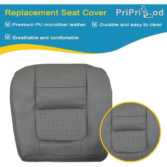 Priprilod Driver Side Bottom Perforated Microfiber Leather Replaement Seat Cover Gray Fit for Ford F250 F350 Lariat 2001
