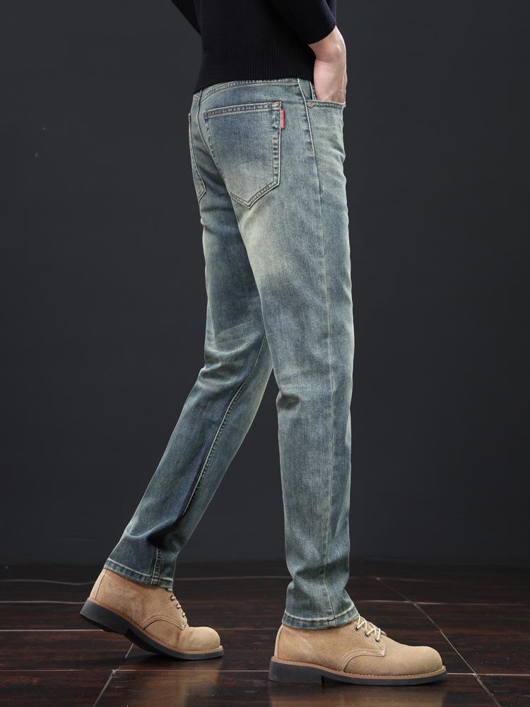 Męskie dżinsy casualowe retro slim fit z wyższej półki na jesień/zimę