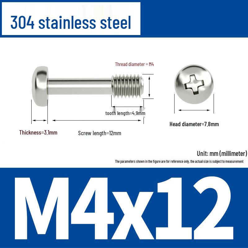 Yigu 304 Stainless Steel Phillips Round Head Captive Screws - M2/M3/M4 Half Thread Pan Head Machine Screws