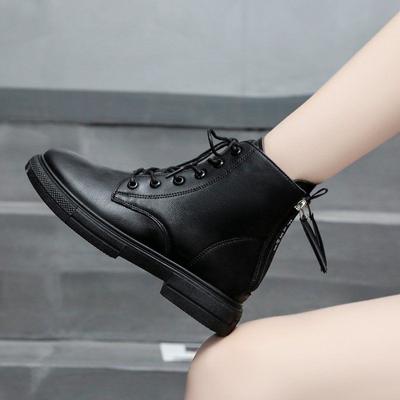 Calzado con cordones negros, zapatos cortos para mujer, botines de trabajo, botines impermeables para mujer con cordones, elegantes tacones bajos, elegantes y calientes de PU
