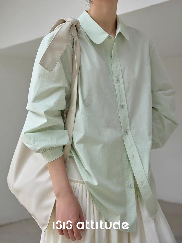 2026 Spring Women's Apple Green Lace-Up Sun Protection Shirt - Long-Sleeve, Airy, Simple, Loose Top