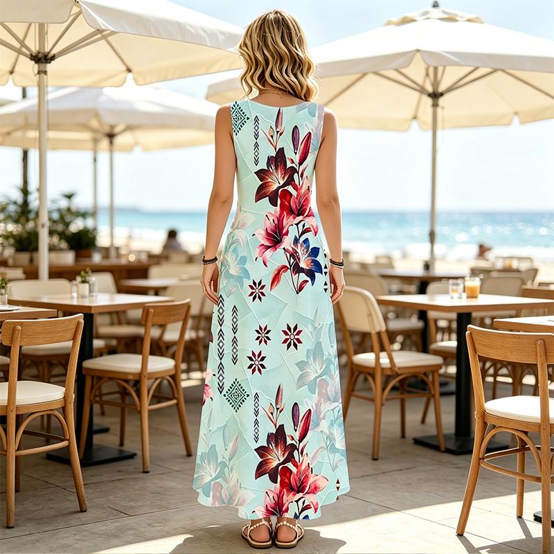 Women's Sleeveless Maxi Dress,Summer Casual Loose Fit Lightweight Vacation Style,Ideal for Poolside & Daily Outings