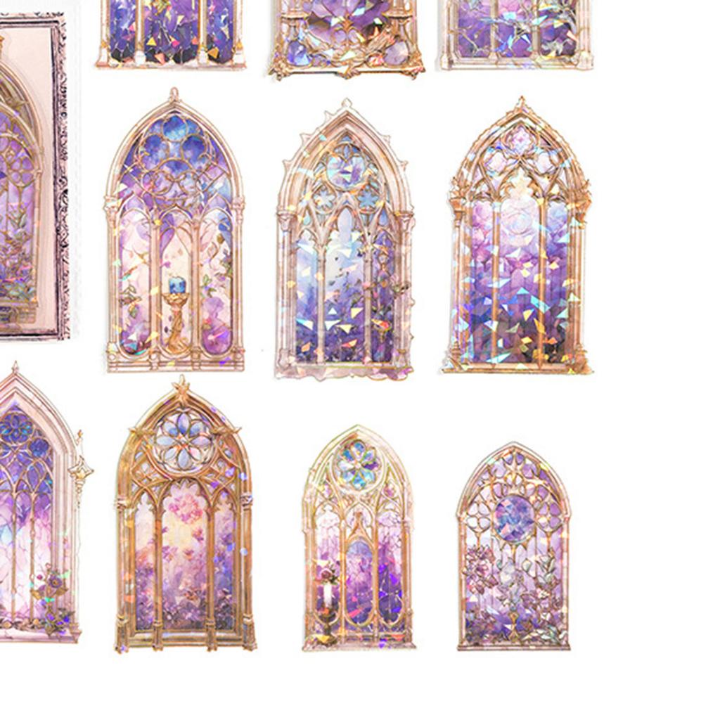 10PCS Holographic Scrapbook Sticker 3D PET Bright Color Window Design Easy Apply Aesthetic Sticker for Journal Notebook