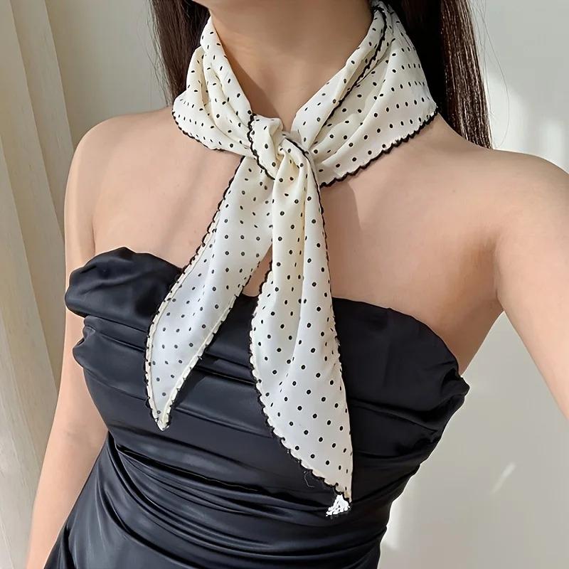 Elegant Polka Dot Headscarf Stylish black white headwear fashionable simple versatile spring summer multi-functional accessory