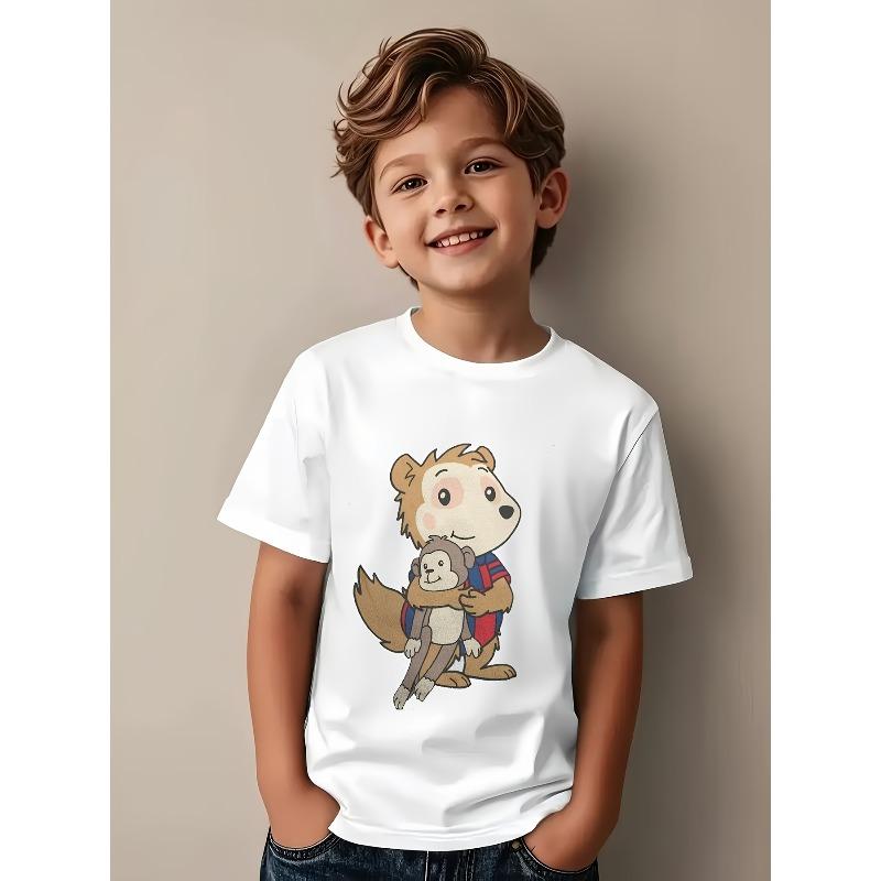 European sizes Bobo Mouse T-shirt, Suitable for Boys, Casual Style, All-season Wear, Slightly Stretchy Fabric 110 белый