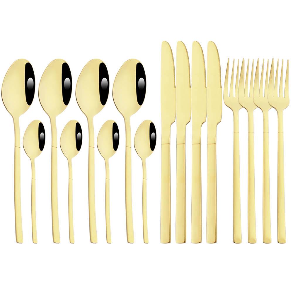 Jankng 16 sztuk czarne sztućce złote szwy zestaw obiadowy ze stali nierdzewnej kuchnia strona główna zachodnie zestaw sztućców nóż widelec łyżki zestaw zastawy stołowej