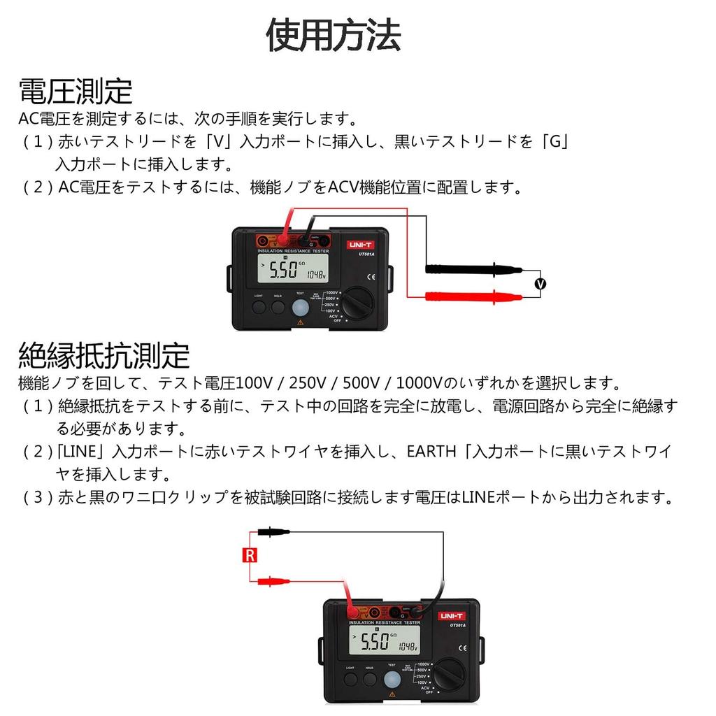 UNI-T Insulation Resistance Meter, Digital Megger, Insulation Tester with LCD Backlight, 100V/250V/500V/1000V, UT501A