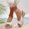 2025 Summer Women's Wedge Platform Sandals Straw Shoes Fashion Snake White Casual Vacation Fashion Elegant Trend