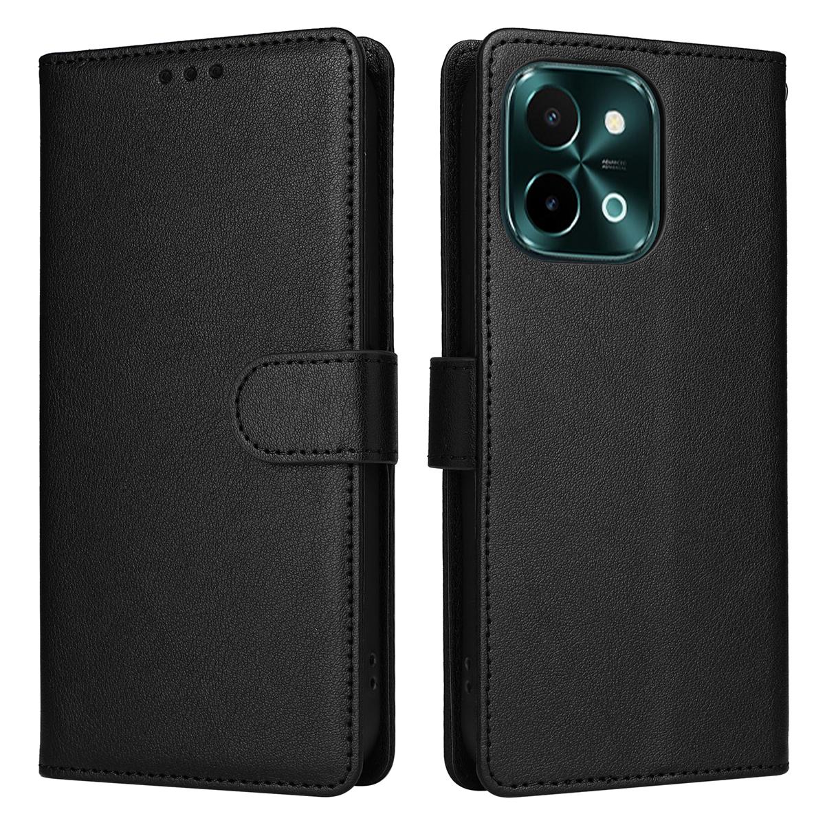 

For vivo Y28 4G Case Wallet Stand View PU Leather Phone Cover Black