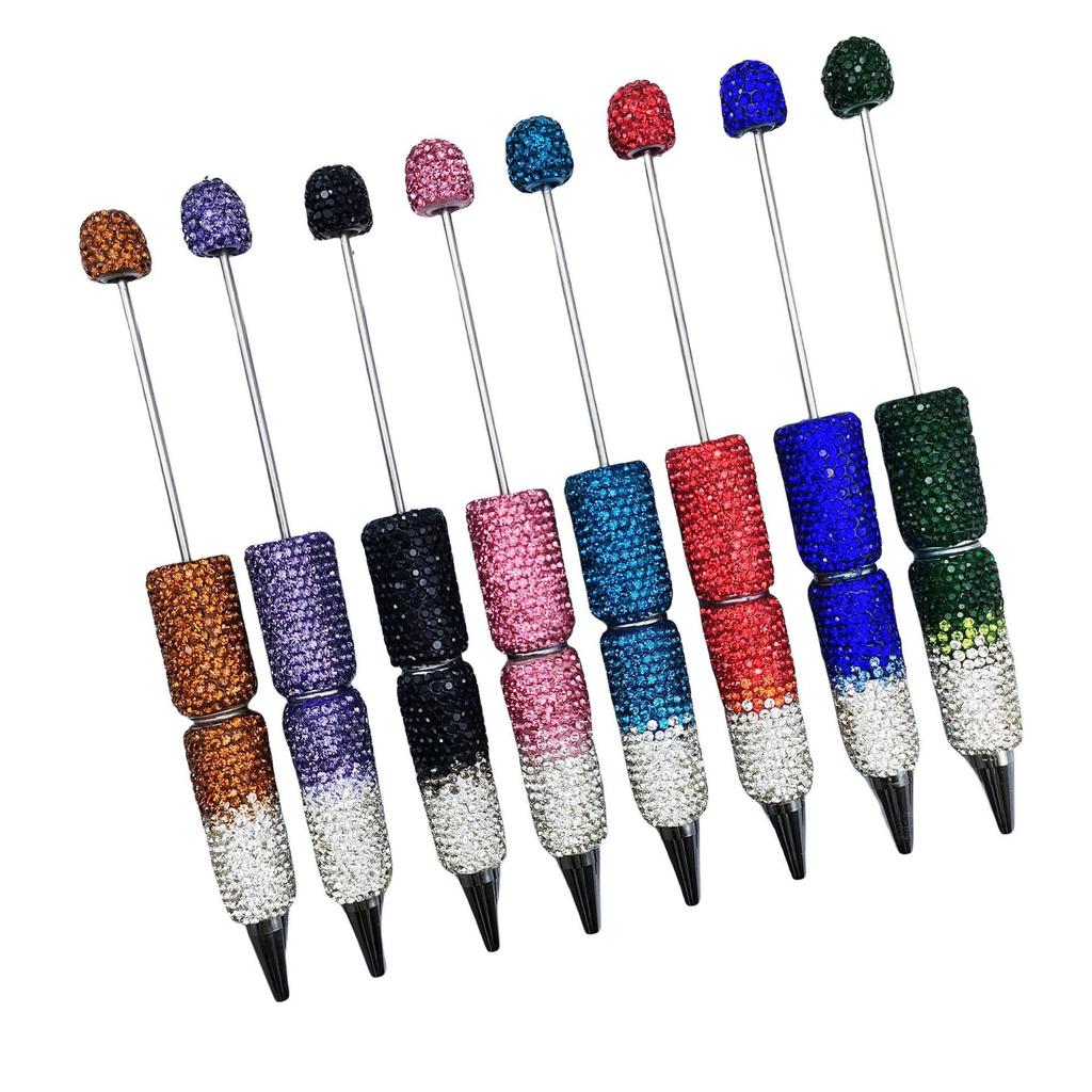 Gradient Rhinestone Beaded Pen - Multicolor, Full Coverage, Pearlescent, Round Beads, Cute Particle Design