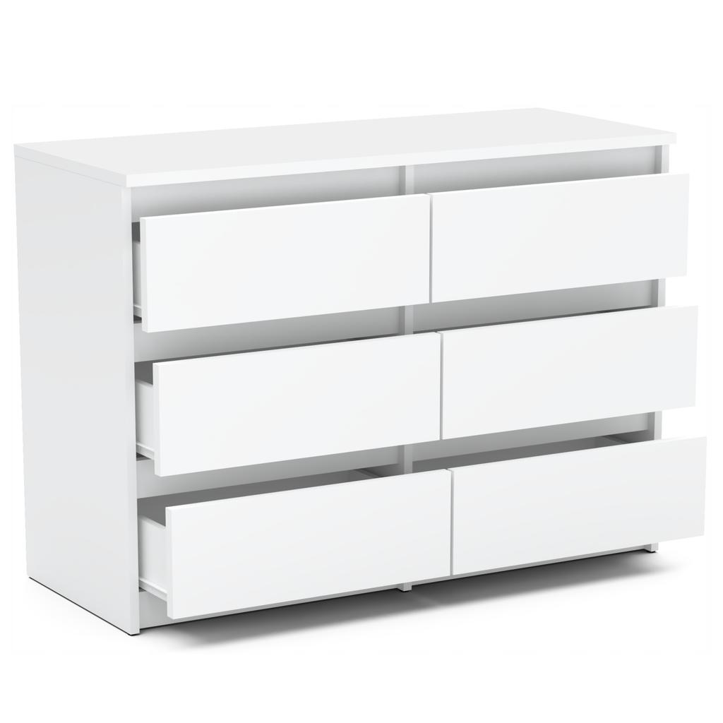 White Chest of Drawers with 6 Drawers 100 CM TV Cabinet Living Room Furniture Sideboard Wardrobe