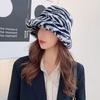 Zebra Grain Ornamented Hats with Flat Top & Wide Brim for Winter Warm Keeping