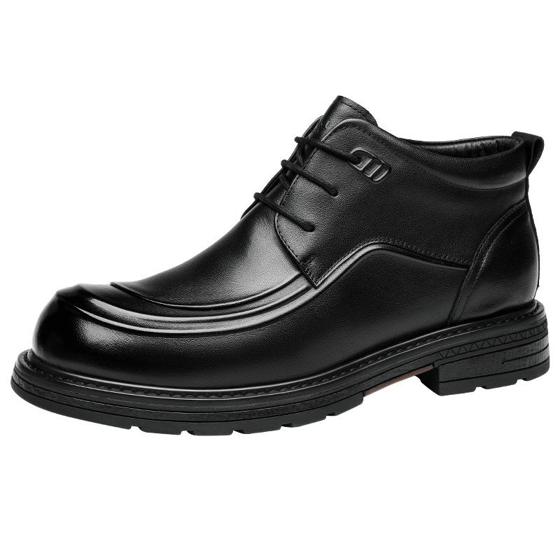 2025 autumn and winter velvet men's Martin boots genuine leather high-end men's boots first layer cowhide trend high-top leather shoes