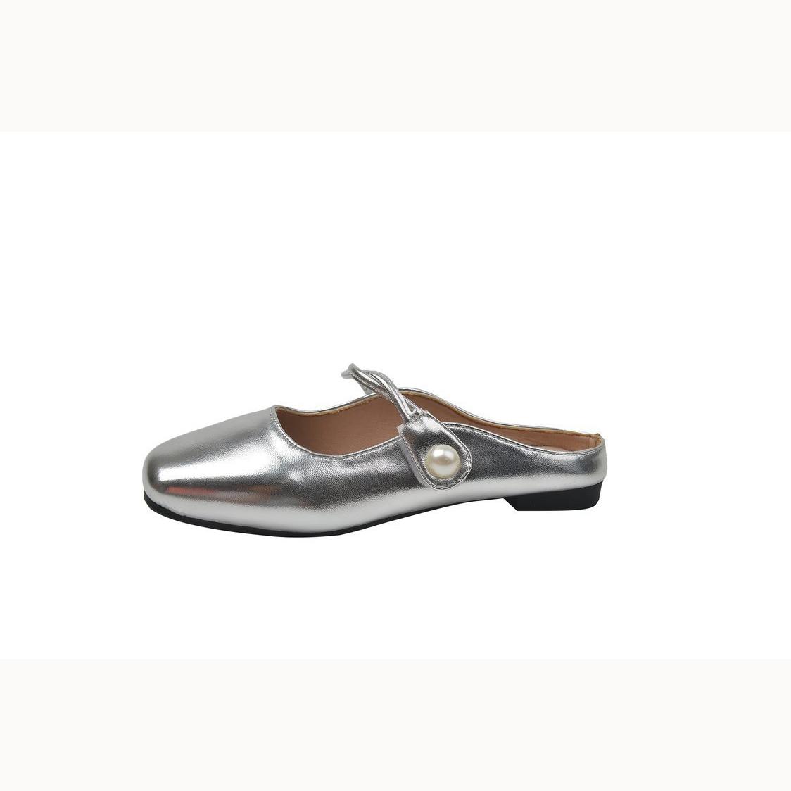 Плоская подошва темперамент китайский стиль Баотоу полутапочки женские летняя уличная одежда Мэри Джейн полутор одинарные туфли 35 серебряный 2579₽