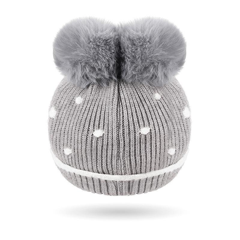 Chapéu de outono inverno infantil, laço de bola de cabelo de menina, proteção de orelha de malha quente, chapéu de lã para bebê