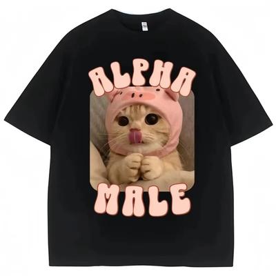 Alpha-Männchen Lustiges Katzen-Meme T-Shirt für Damen und Herren Goofy Ahh T-Shirt Niedliche Alberne Katzen-Grafik Übergröße Männlich Weiblich Kurze Ärmel