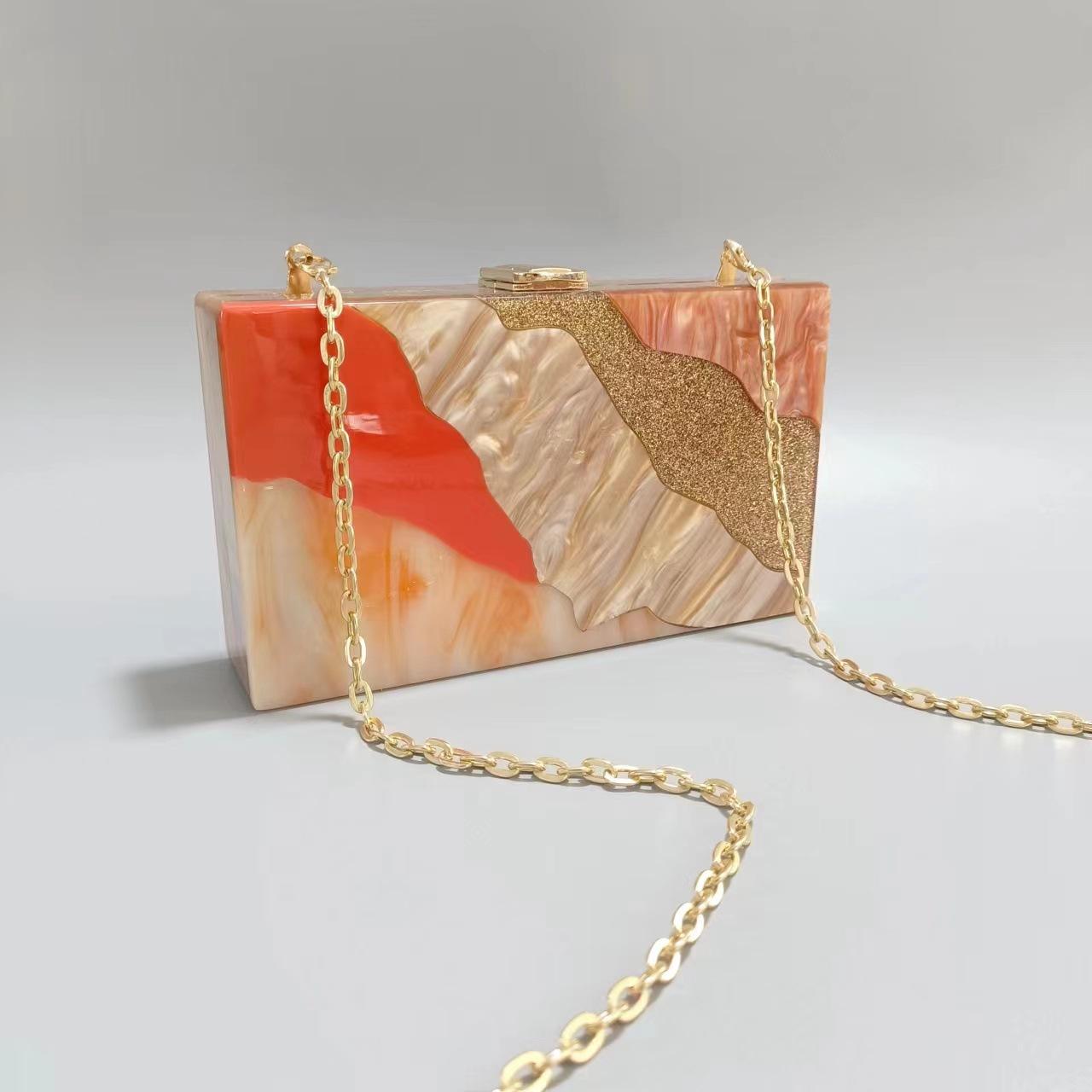 Ladies Splicing Acrylic Dinner Bag Single Shoulder Diagonal Span Wedding Banquet Clutch Bag Chain Bag