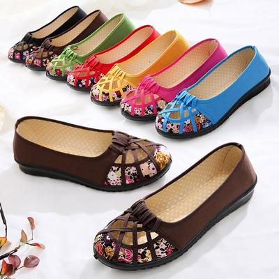 Old Beijing Cloth Shoes for Women Spring and Summer Hollow Flat Women's Shoes Breathable Mom Sandals