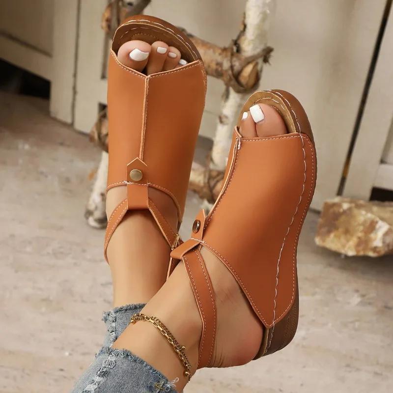 2025 Hot Sale Ladies Shoes Peep Toe Women's Sandals Casual Plus Size Summer Buckle Strap Light Comfortable Wedge Sandals