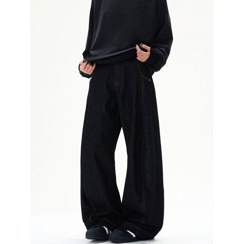 Kisko American Retro Wide Leg Profile Casual Black Matchet Pants Men and Women Straight-leg Washed Basic Denim Ins