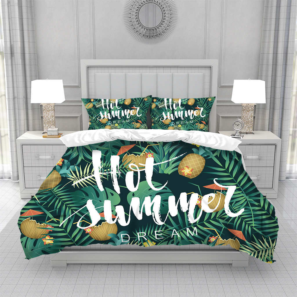 Tropical Hawaii King Queen Duvet Cover Hello Summer Palm Leaf Quilt Cover Exotic Bedding Set 2/3pcs Polyester Comforter Cover