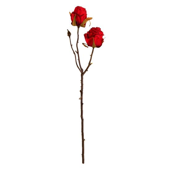 Simulation Flower All-matching Bent Freely Portable Great Retro Artificial Rose Flower with 2 Heads for Home