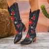 Mode 6CM Western Damenstiefel Herbst Winter Mode Klobig Absatz Cowboy Stiefel Vintage Stil Country Western Cowgirl High Heels Stiefel