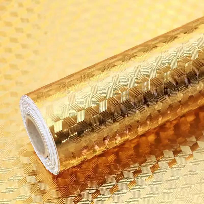 40cmX3/5/10m PVC Stickers Moisture-Proof Wall Paper Mould-Proof Home Kitchen Decor Luxury Wallpaper Waterproof Gold Foil
