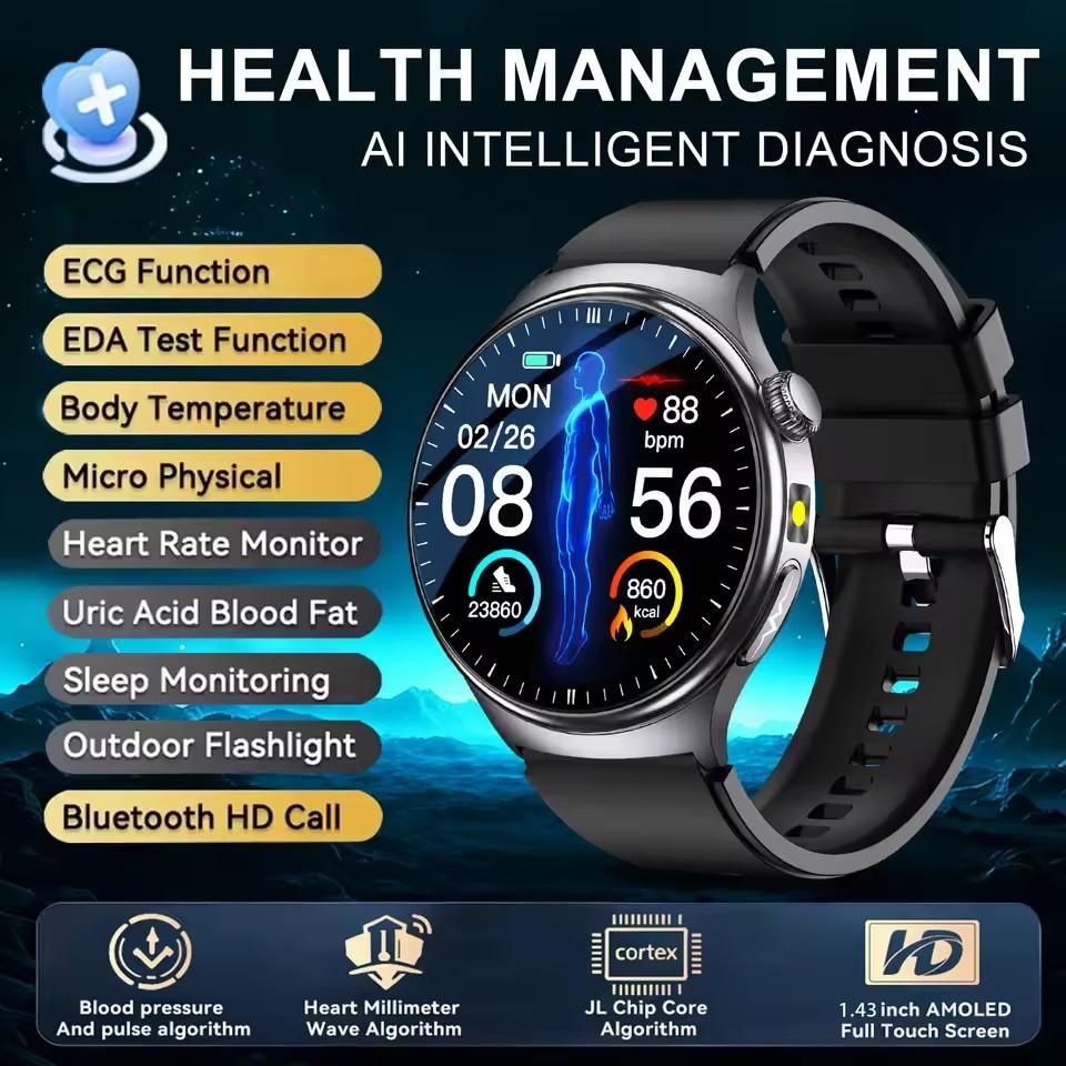 Men Smart Watch AMOLED ECG Health Monitoring Outdoors Flashlight Bluetooth Calling Sports Fitness Tracker TK27 Smartwatch